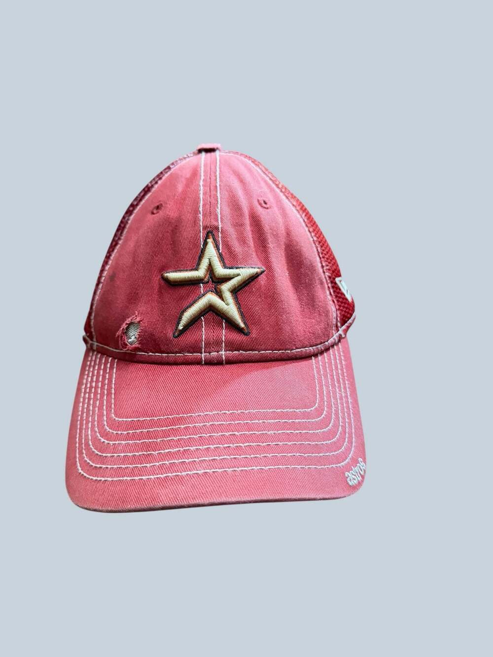 New Era 39THIRTY Houston Astros Distressed Red Mesh Back Flex Fit Hat